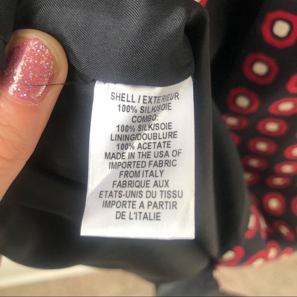 Milly Silk Polka Dot Sheath Dress Size 4 Red Black Circle Print Bow Party Event - Picture 9 of 9